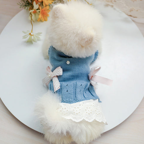 Two Bowknots Elegant Sweater Dress